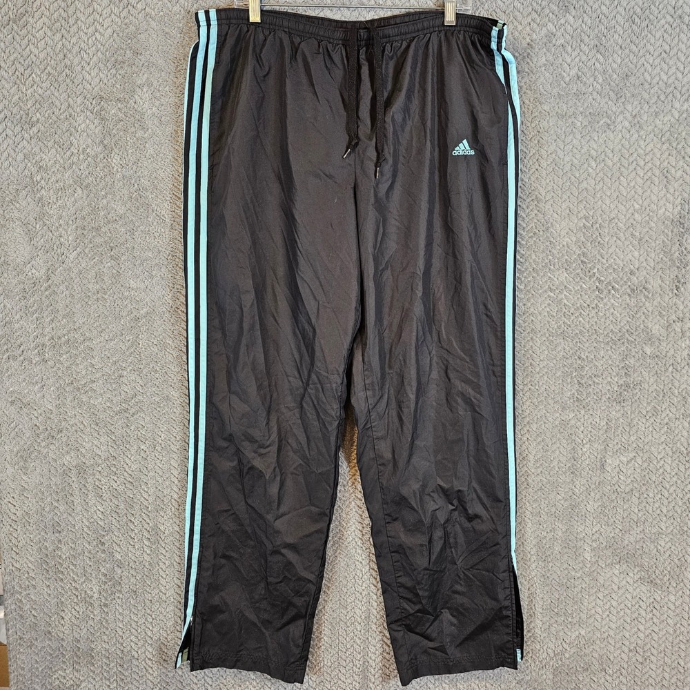 Adidas Mens XL Track Pants Black Light Blue 3-Stripe Vintage 2005 458606 AZF001